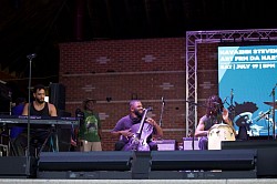 Greater Hartford Festival of Jazz 2025: Michael Carabello, Johnathan Moore, Nev Stevens (left to right)